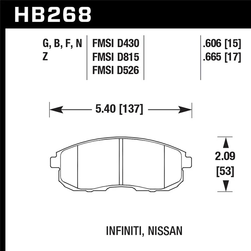 Hawk 03-04 G35/03-05 G35X/ 02-05 350z w/o Brembo HPS Street Front Brake Pads