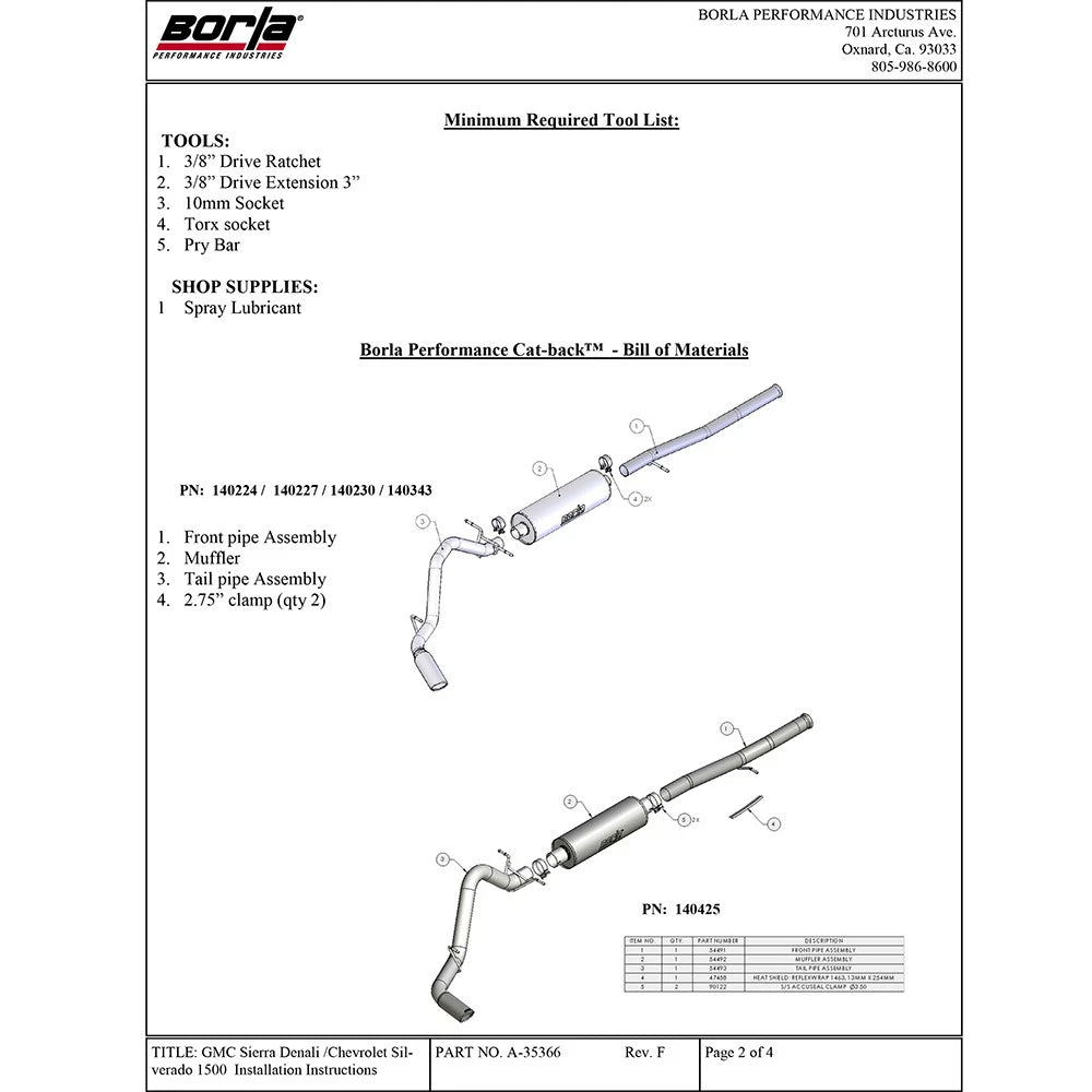 Borla 09-13 Chevrolet Silverado/GMC Sierra 1500 4.8L/5.3L/6.0L Side Exit Catback Exhaust