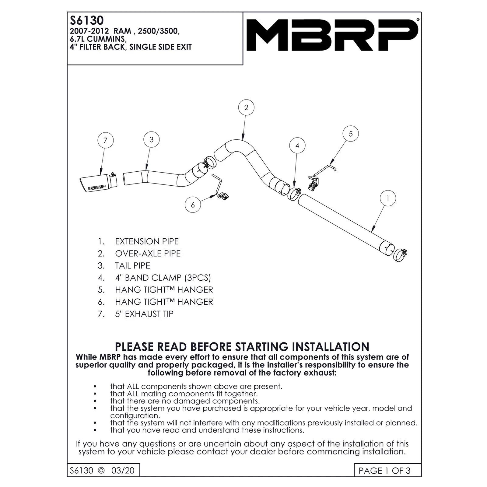 MBRP 10-12 Dodge/Chrysler 2500/3500 Cummins 6.7L Filter Back Single Side Exit Alum Exhaust
