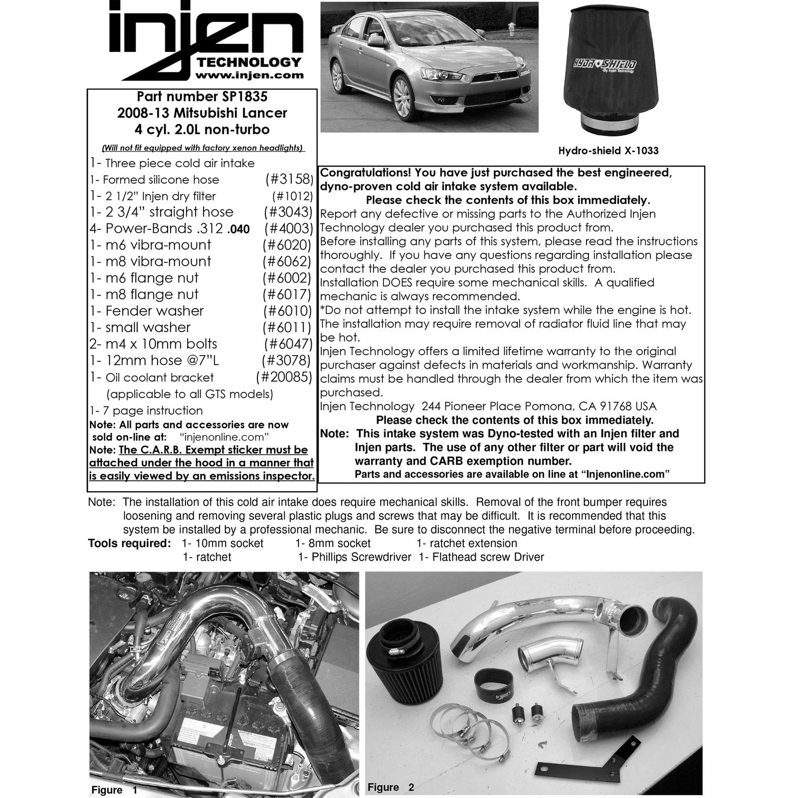 Injen 08-14 Mitsubishi  2.0L Non Turbo 4 Cyl. Polished Cold Air Intake