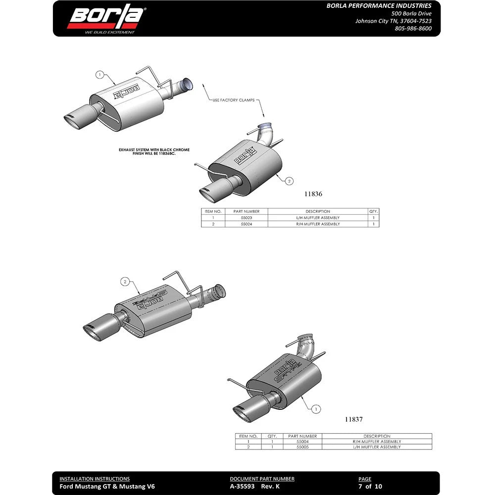 Borla 13-14 Mustang GT/Boss 302 5.0L V8 RWD Single Split Rr Exit Touring Exhaust (rear section only)
