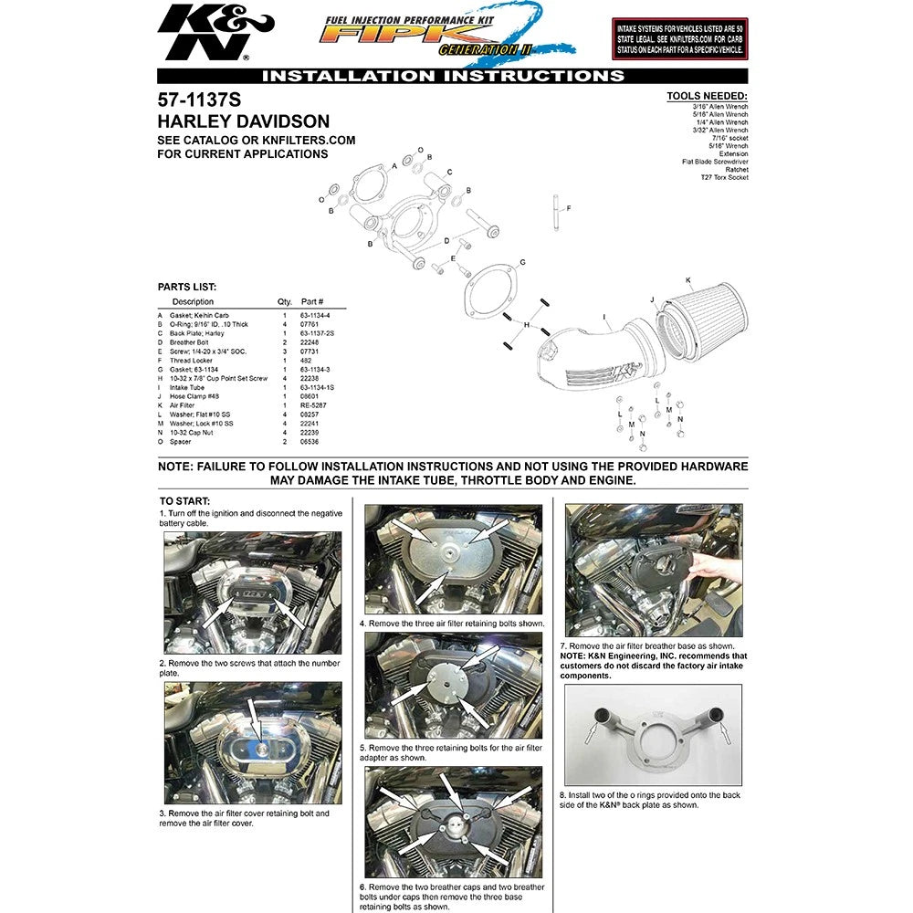 K&N 01-17 Harley-Davidson Softail / Dyna FI Performance Air Intake System Silver