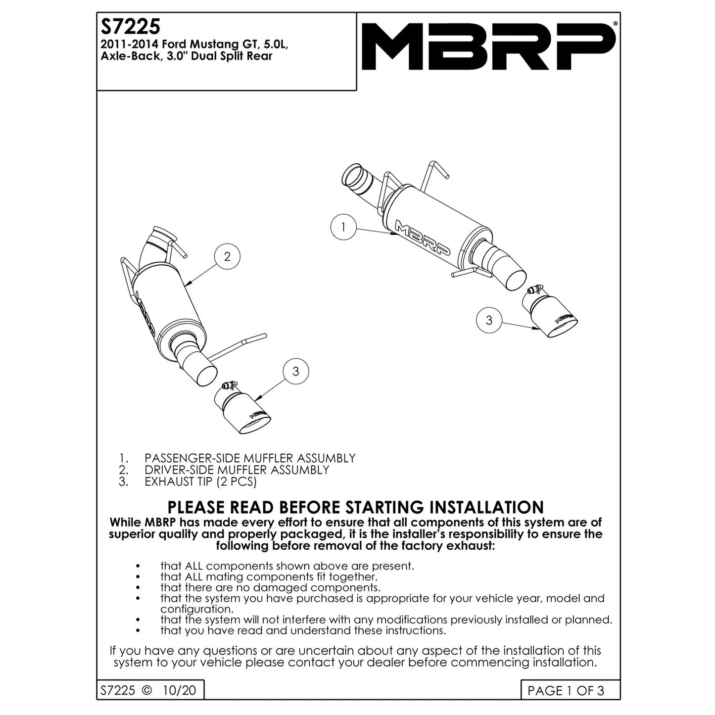 MBRP 11-14 Ford Mustang GT 5.0 3in Dual Muffler Axle Back Split Rear Alum Exhaust System