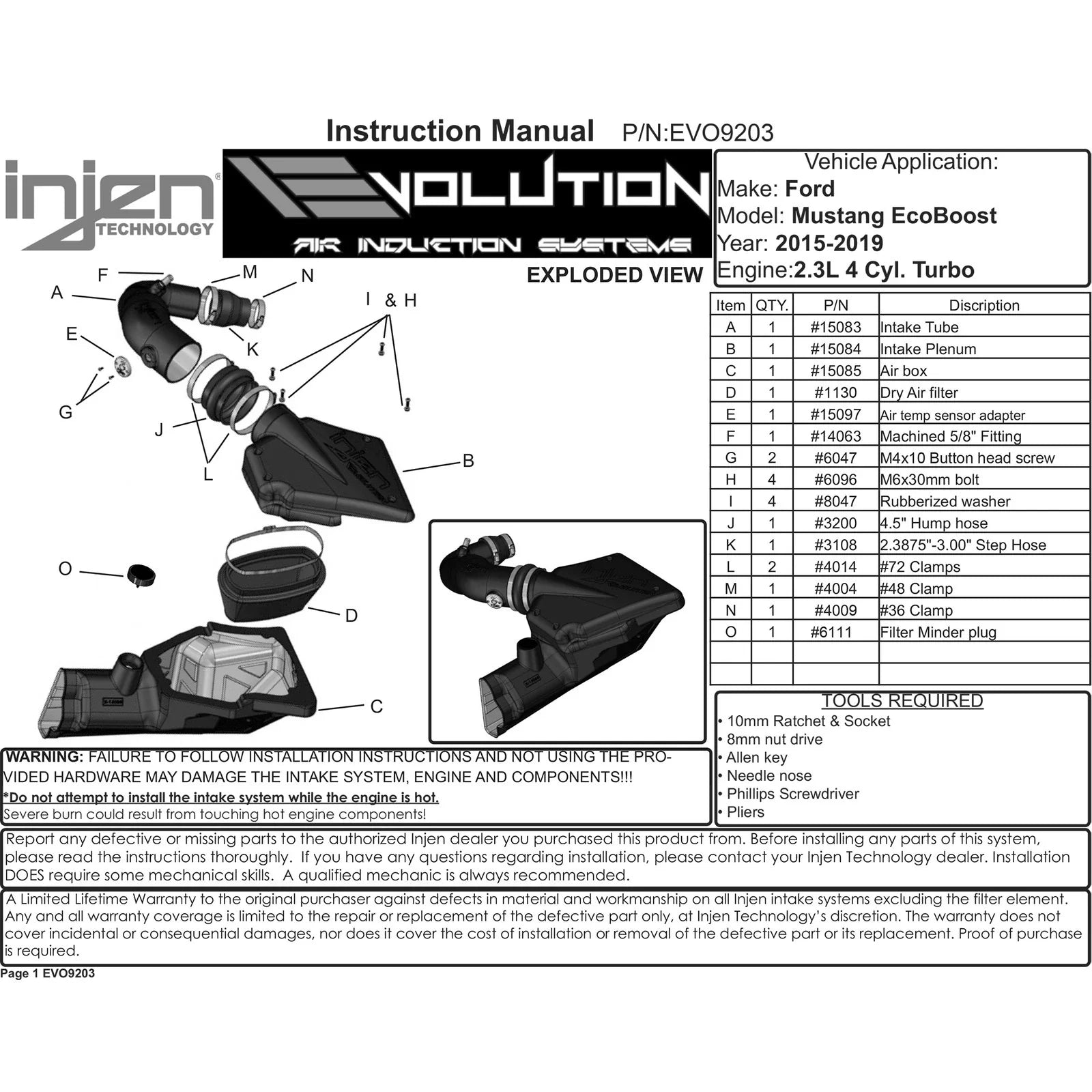 Injen 15-19 Ford Mustang EcoBoost 2.3L L4 Evolution Intake