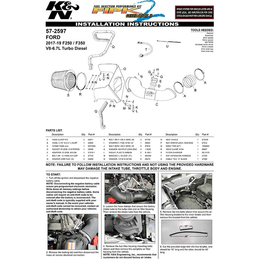 K&N 17-19 Ford F Super Duty V8 6.7L DSL Performance Air Intake System