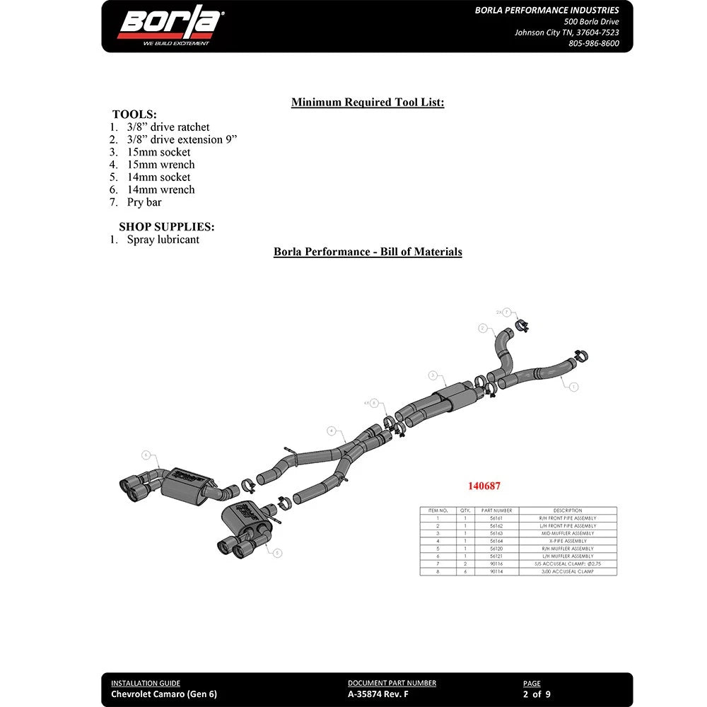 Borla 16-17 Chevy Camaro SS 6.2L ATAK Catback Single Split Rear Exit Exhaust w/Single Tips