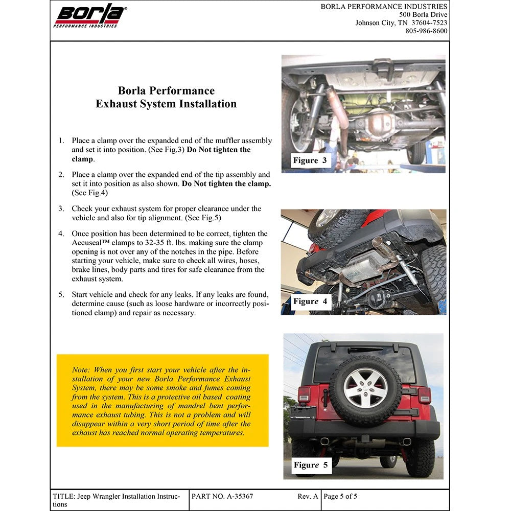 Borla 12-16 Jeep Wrangler 3.6L AT/MT 4WD Single Split Rr Exit Touring Exhaust (rear section only)