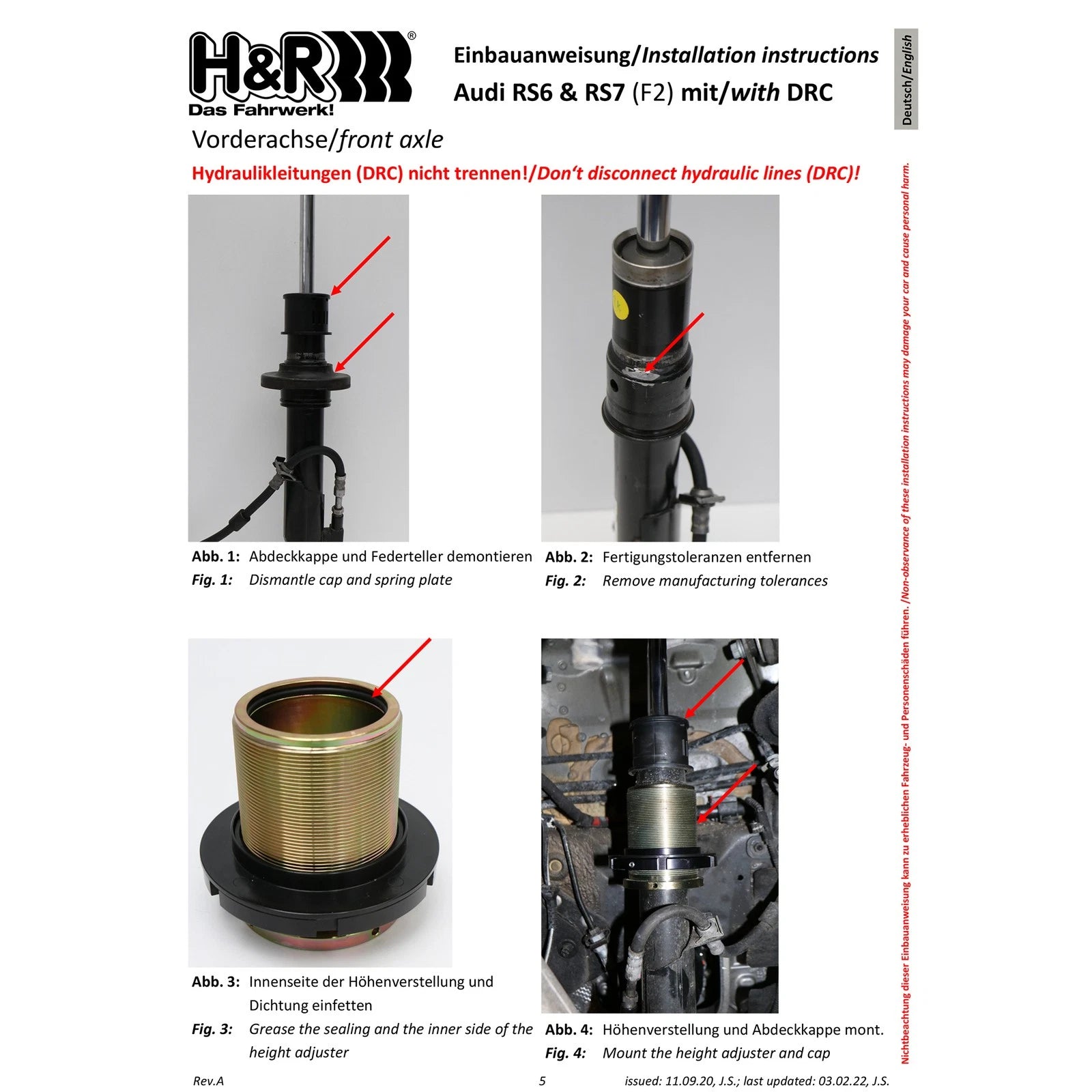 H&R 20-23 Audi RS6 Avant VTF Adjustable Lowering Springs