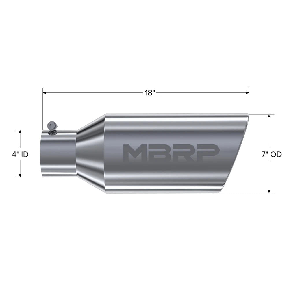 MBRP Universal Tip 7inch O.D. Rolled End 4inch inlet 18inch length - T304 (SINGLE TIP)