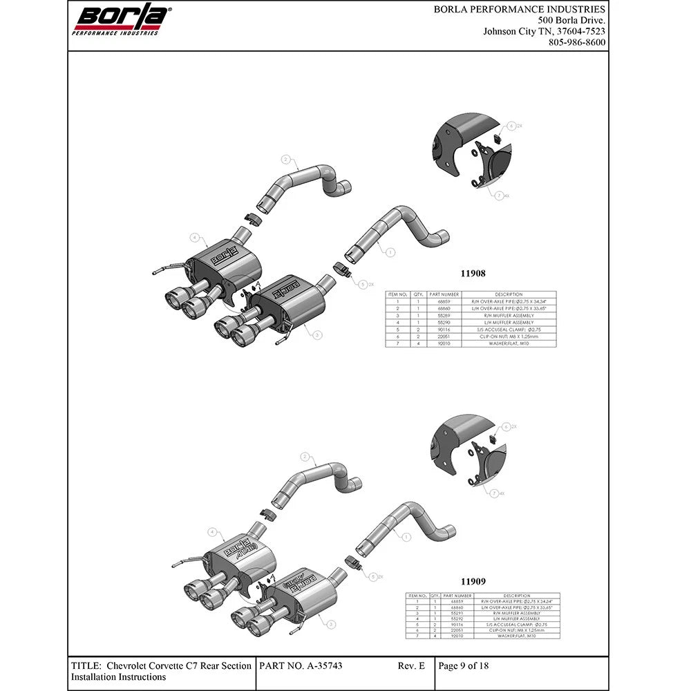 Borla 2014 Chevrolet Corvette C7 6.2L 8cyl ATAK Exhaust w/ NPP Dual Mode (rear section only)