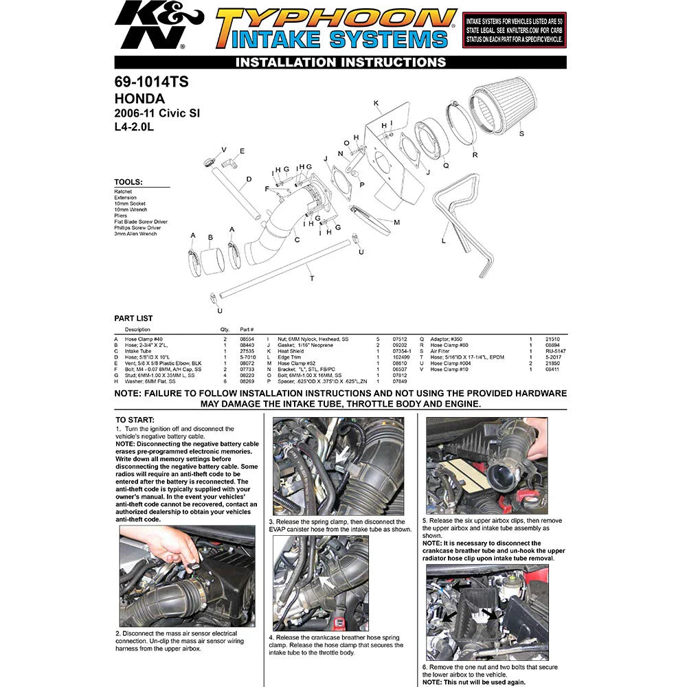 K&N 06-09 Civic Si Silver Typhoon Short Ram Intake