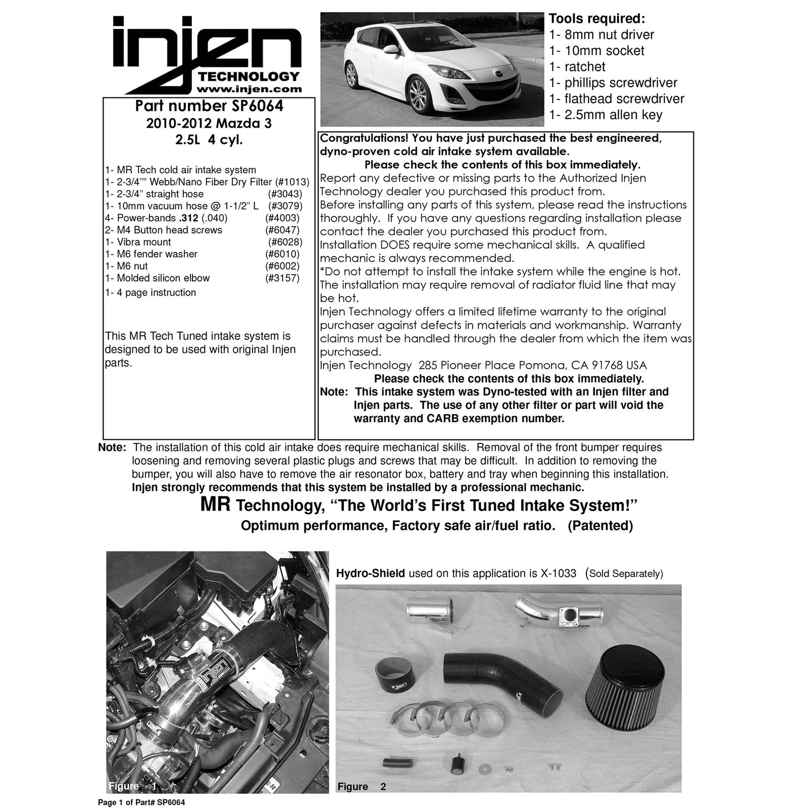 Injen 10-12 Mazda 3 2.5L-4cyl Black Cold Air Intake w/ Silicone Intake Hose
