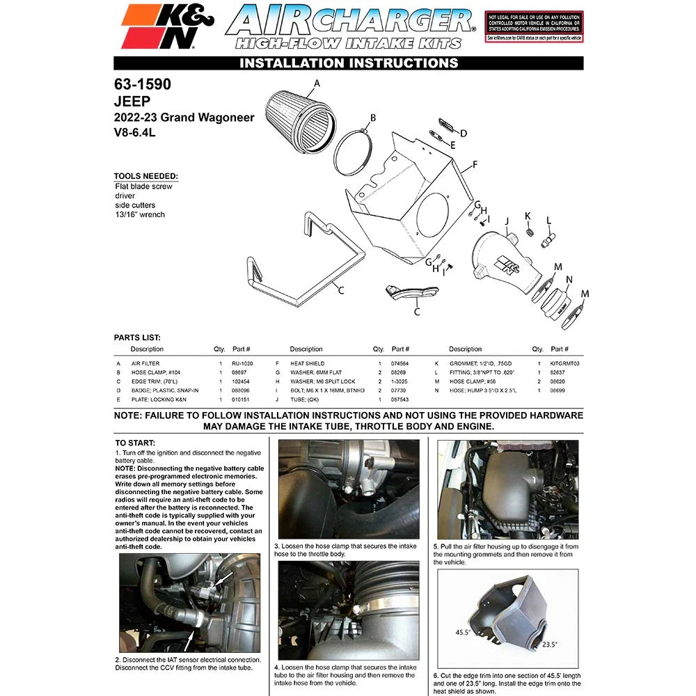 K&N 2022 Jeep Grand Wagoneer V8-6.4L Performance Air Intake System