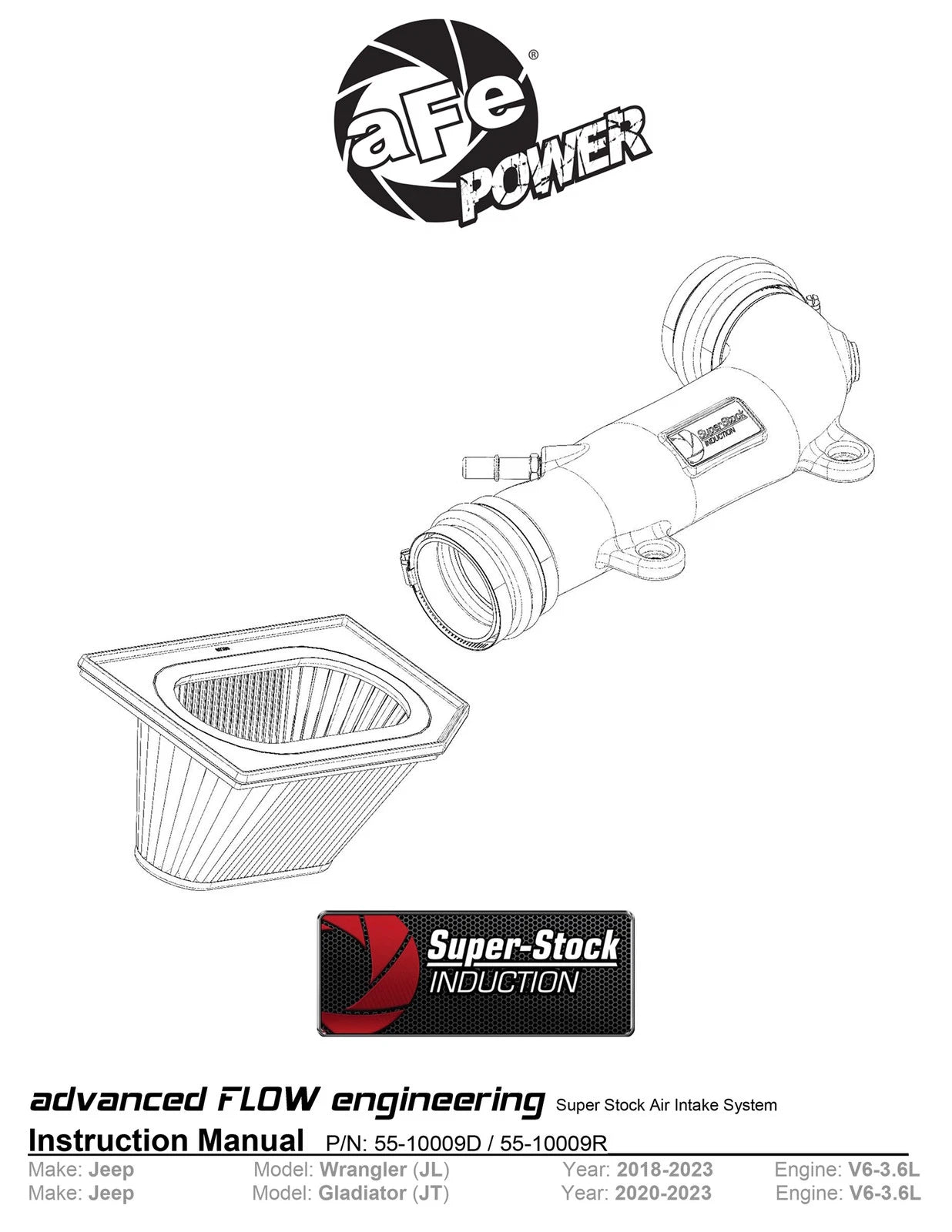 aFe Super Stock Induction System Pro 5R Media Jeep 18-21 Wrangler JL / 20-21 Gladiator JT V6-3.6L