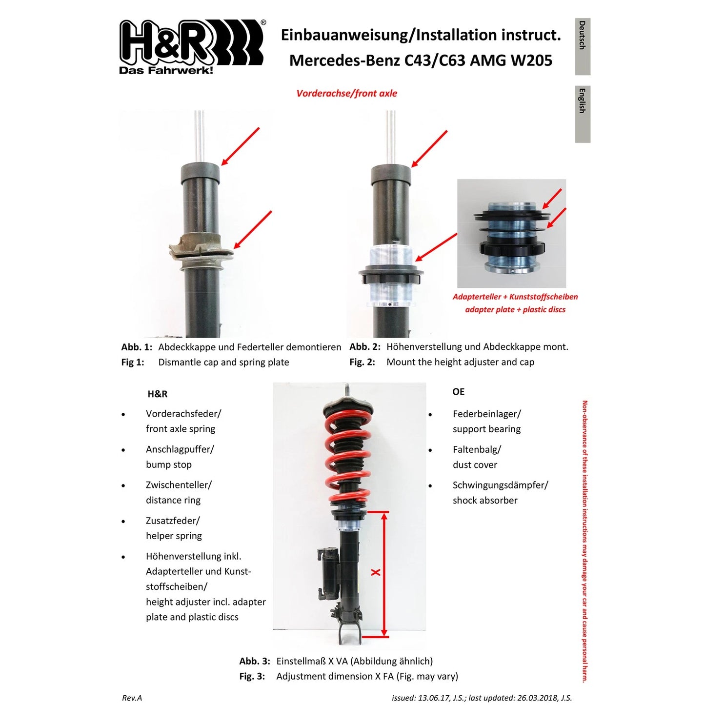 H&R 15-21 Mercedes-Benz C63 AMG Sedan W205 VTF Adjustable Lowering Springs (w/AMG Ride Control)