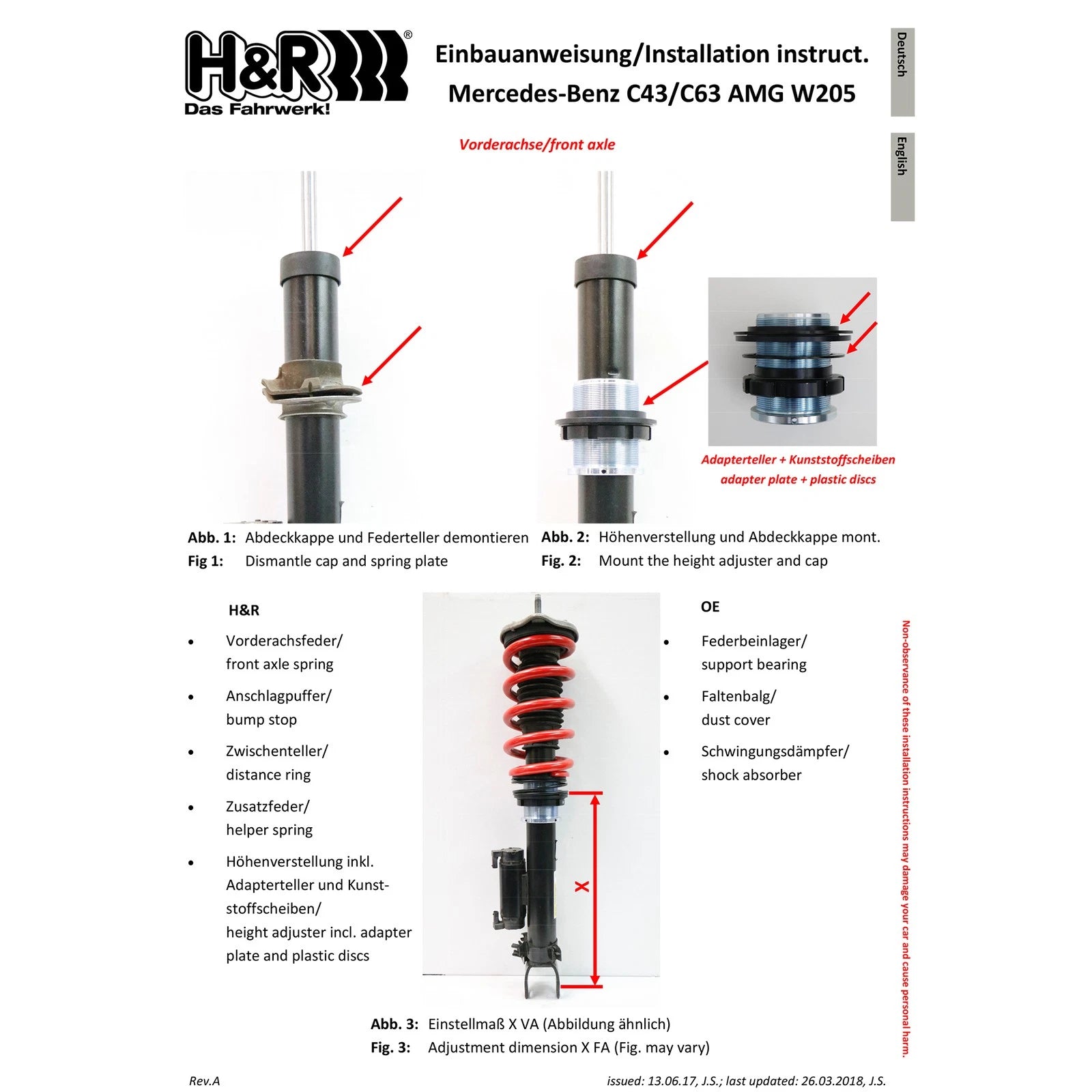 H&R 15-21 Mercedes-Benz C63 AMG Sedan W205 VTF Adjustable Lowering Springs (w/AMG Ride Control)