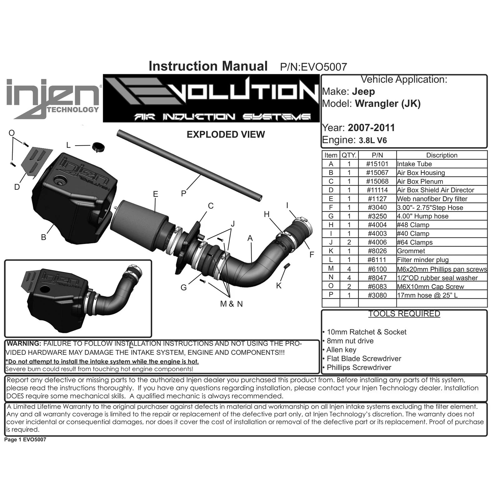 Injen 07-12 Jeep Wrangler 3.8L V6 Evolution Intake