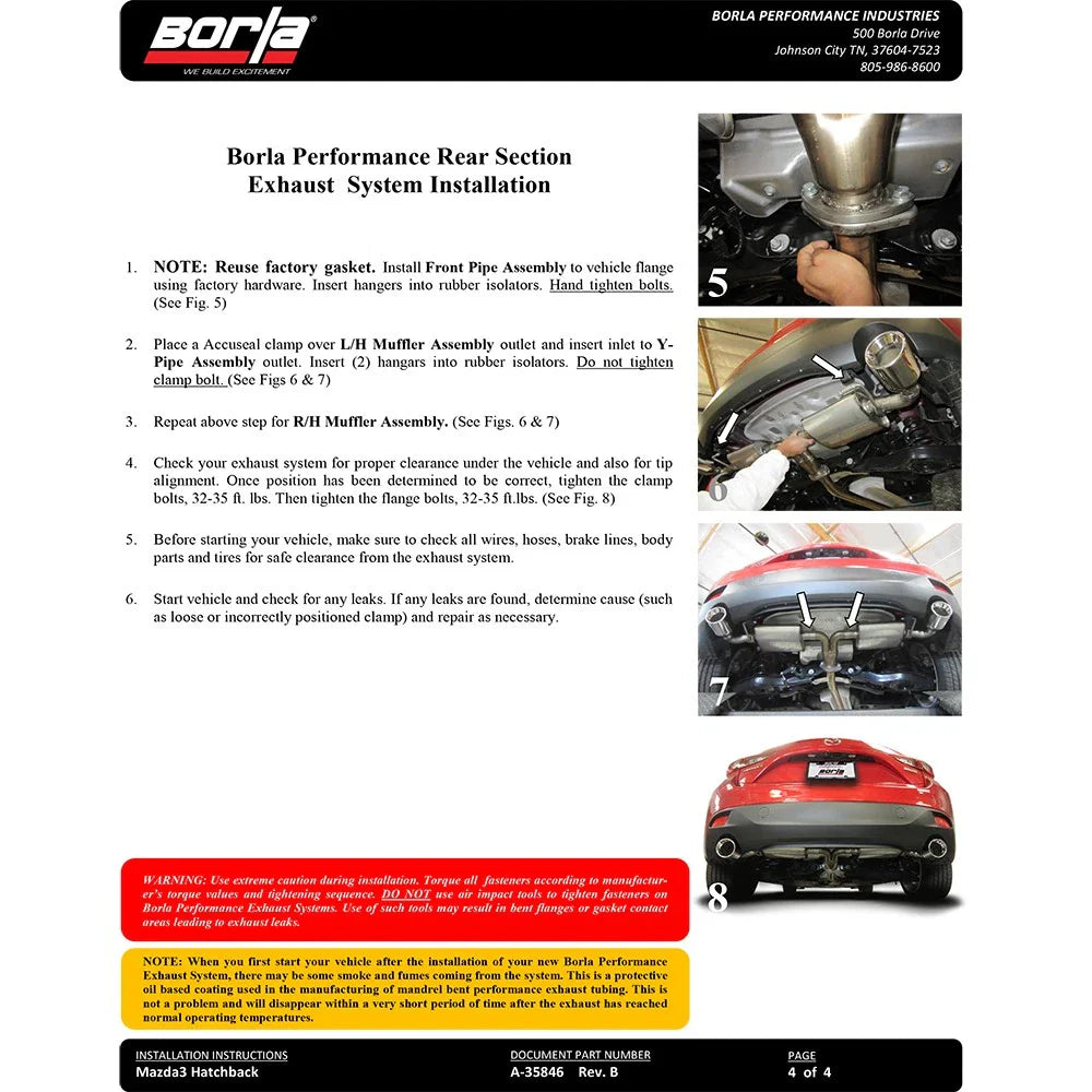 Borla 14-16 Mazda 3 2.0/2.5L AT/MT FWD S-Type Cat-Back Exhaust Single Split Rear Exit