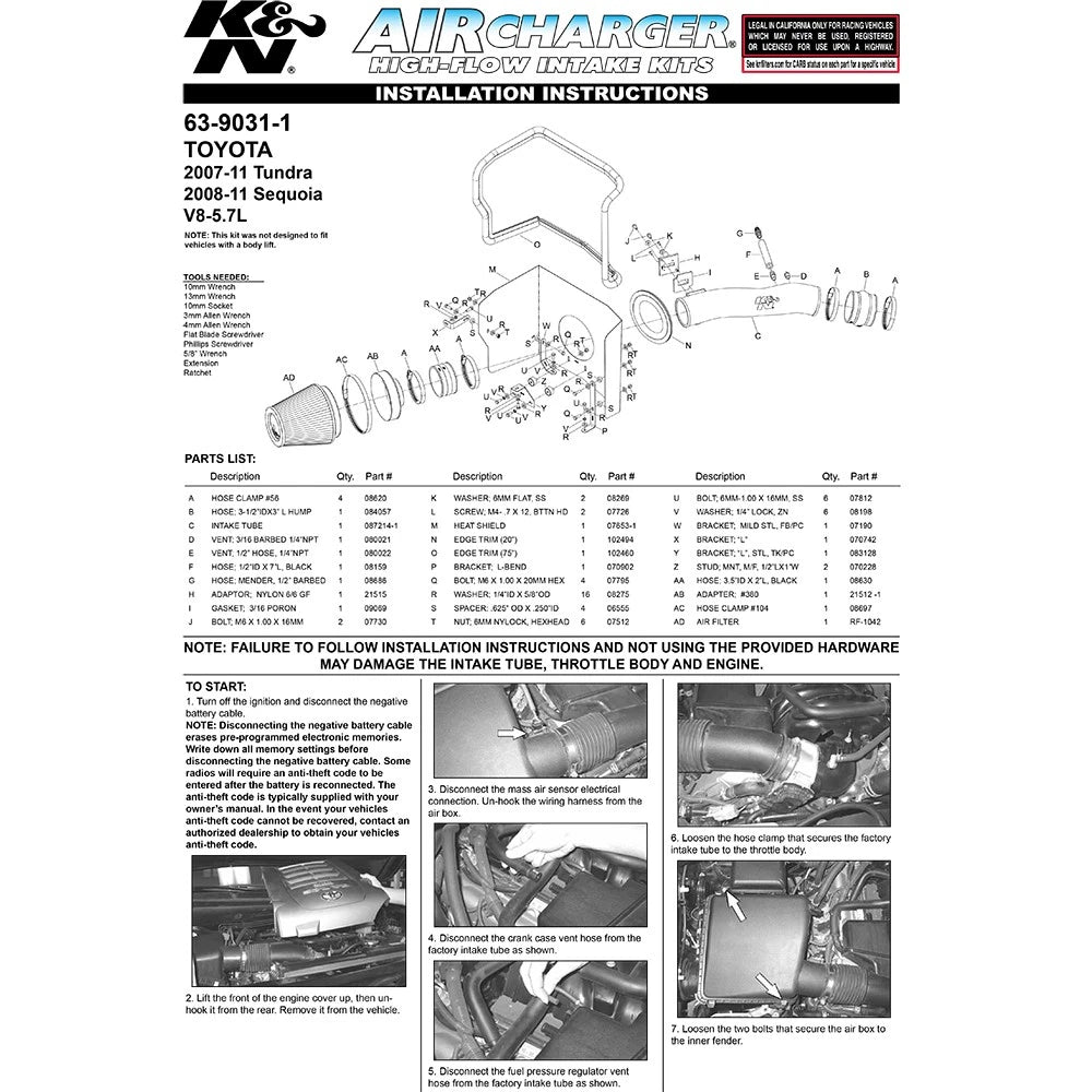 K&N 07-08 Toyota Tundra V8-5.7L AirCharger Performance Intake