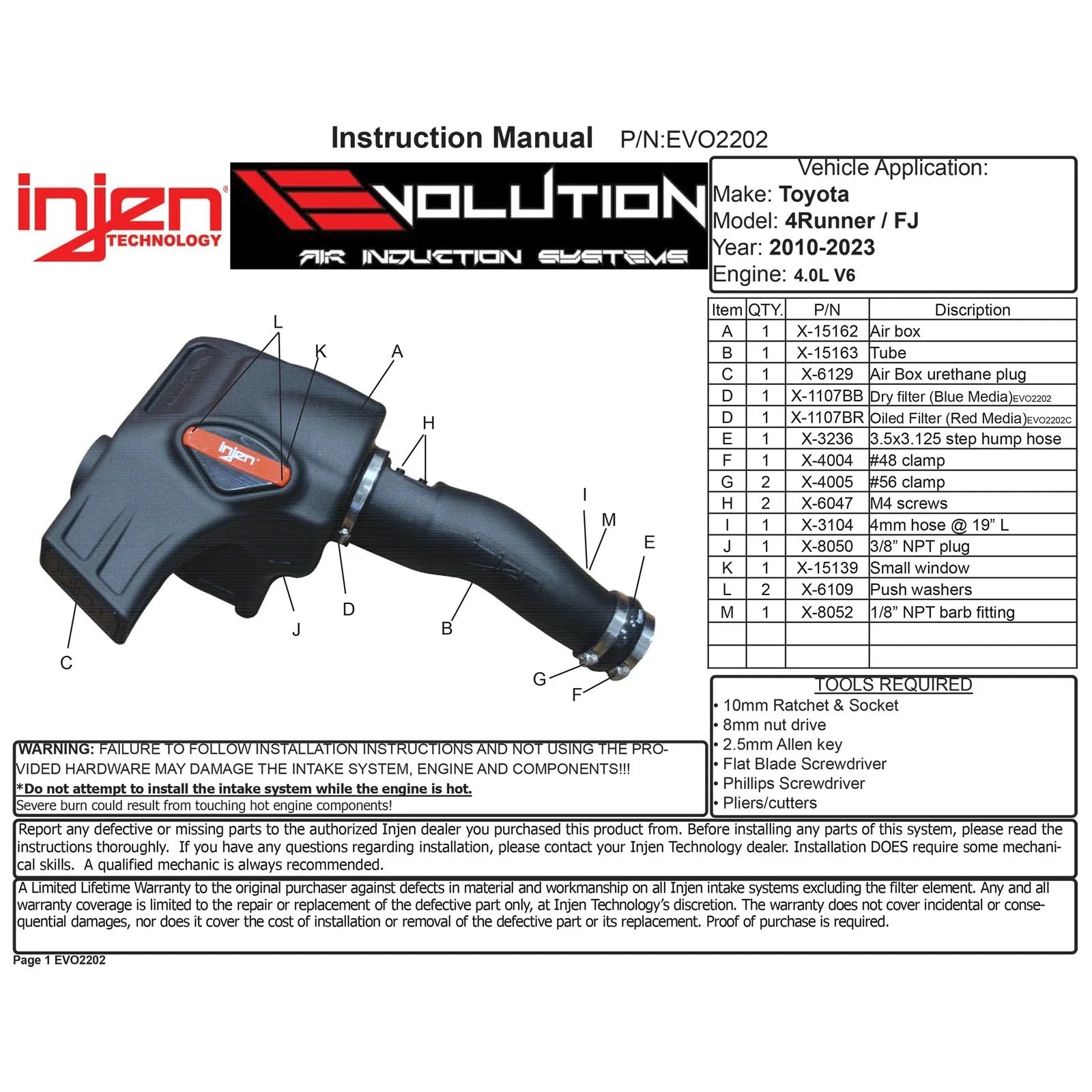 Injen 10-21 Toyota 4Runner Evolution Cold Air Intake - Dry Filter