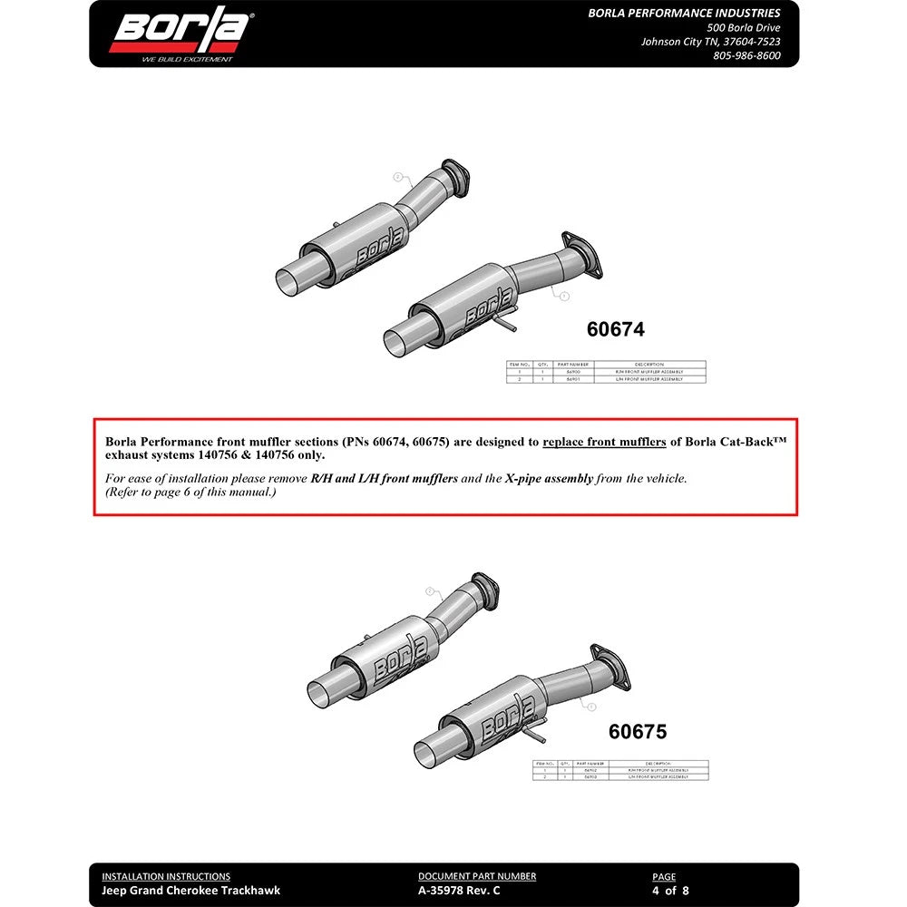 Borla 2018+ Jeep Grand Cherokee TrackHawk 6.2L V8 AWD 3in ATAK CatBack Exhaust (Uses Factory Tips)