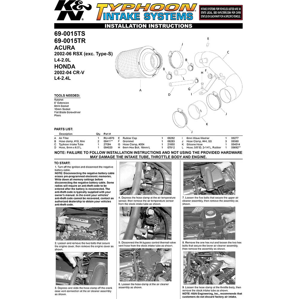 K&N 02 Acura RSX Silver Typhoon Short Ram Intake