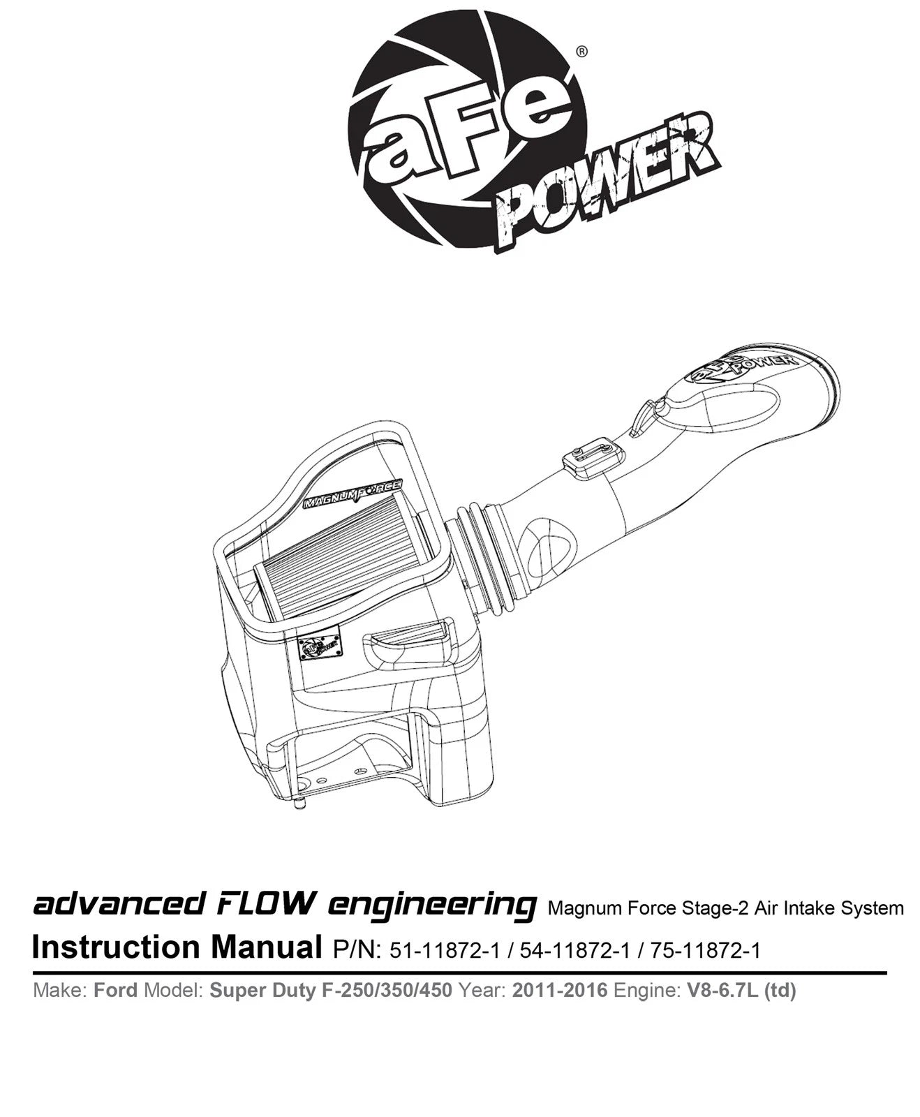 aFe MagnumFORCE Intakes Stage-2 PDS AIS PDS Ford Diesel Trucks 11-15 V8-6.7L (td)