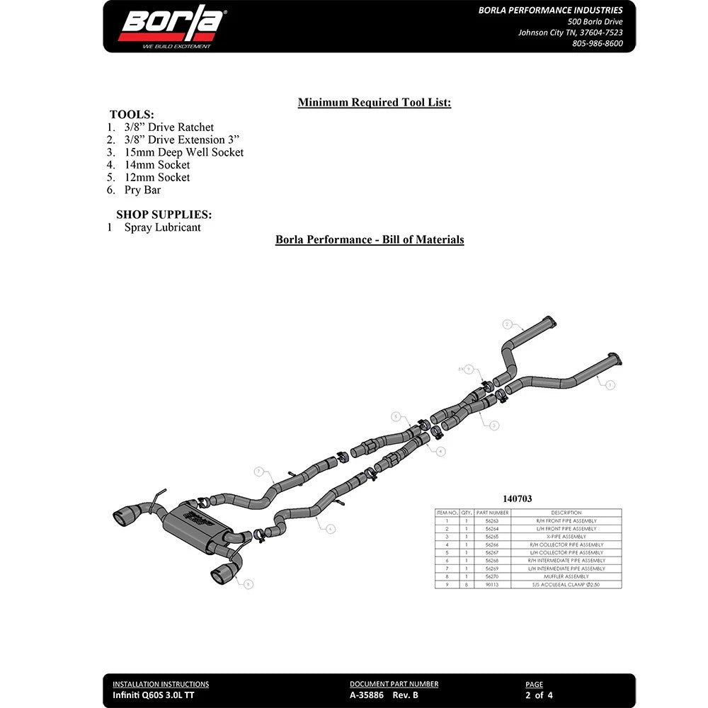 Borla 2017 Infiniti Q60S 3.0T V6 S Type Catback Exhaust