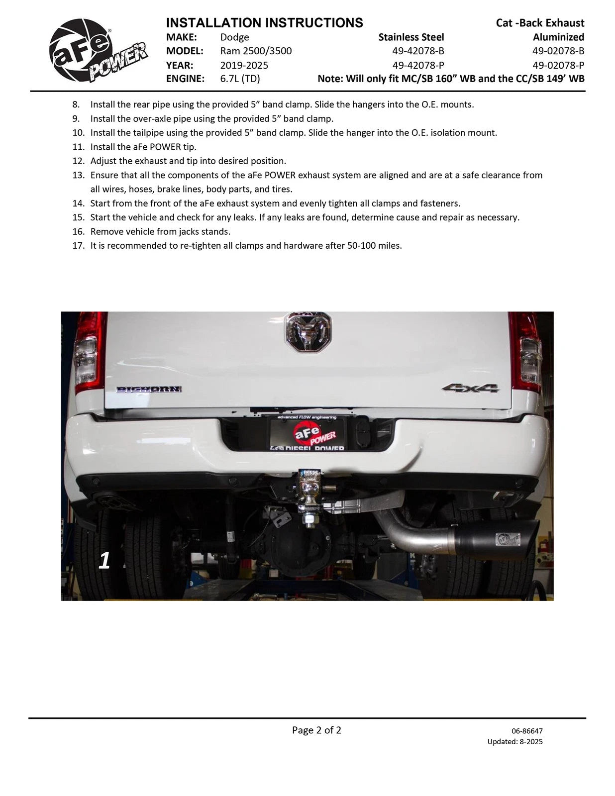 aFe ATLAS 5in DPF-Back Alum Steel Exhaust System w/Polished Tip 19-20 Ram Diesel Trucks L6-6.7L (td)