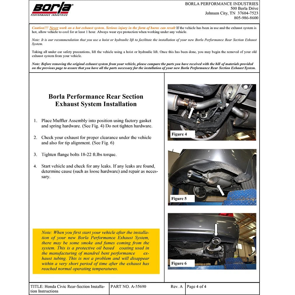 Borla 12-15 Honda Civic LX/HF/GX/EX-L/EX/DX 1.8L 4cyl FWD SS Exhaust (rear section only)