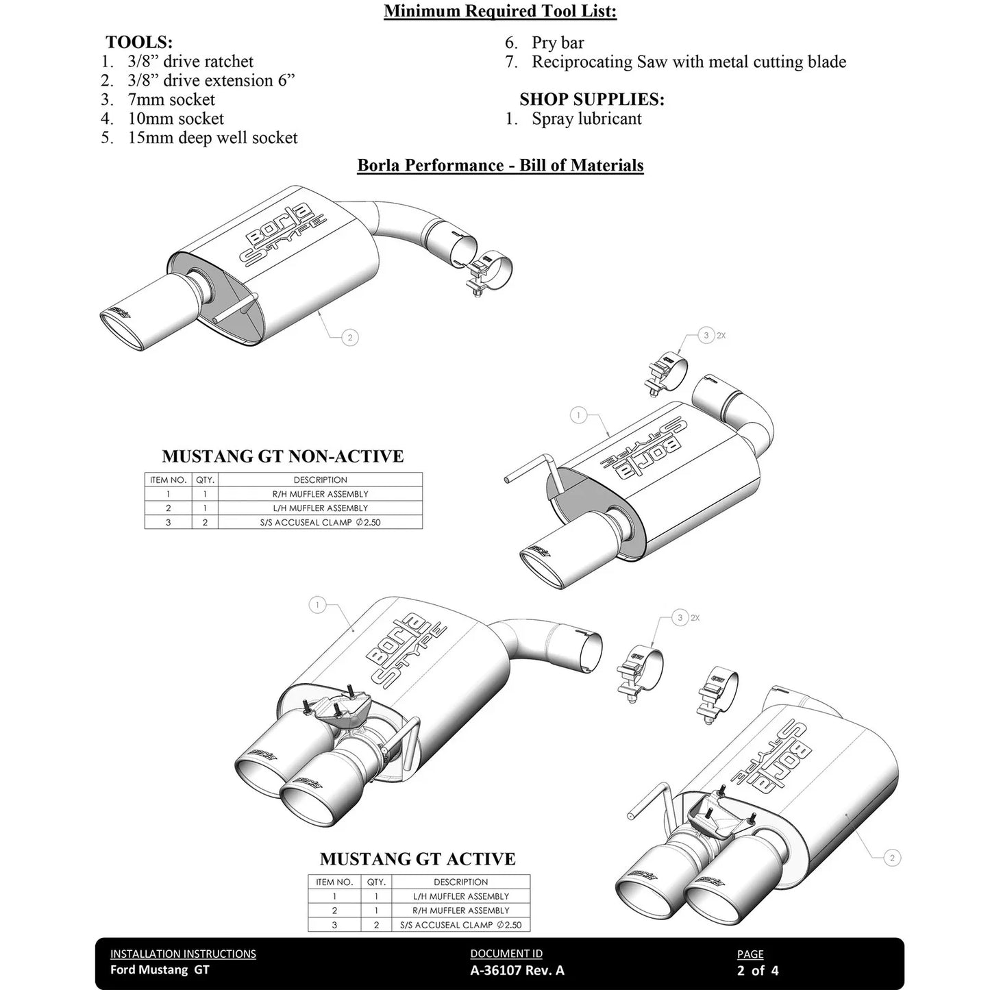 Borla 2024 Ford Mustang GT 5.0L V8 w/o Active Exhaust 2.5in S-Type Axle-Back Exhaust System