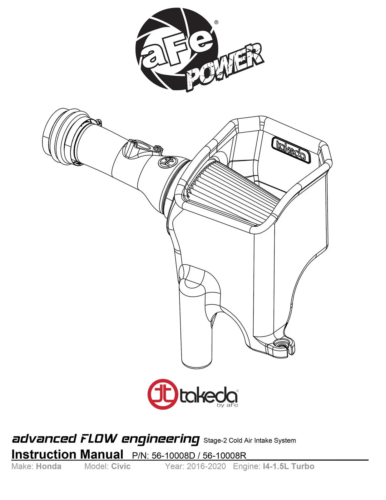 aFe Takeda Intakes Stage-2 Pro 5R AIS 16-19 Honda Civic I4-1.5L (t)