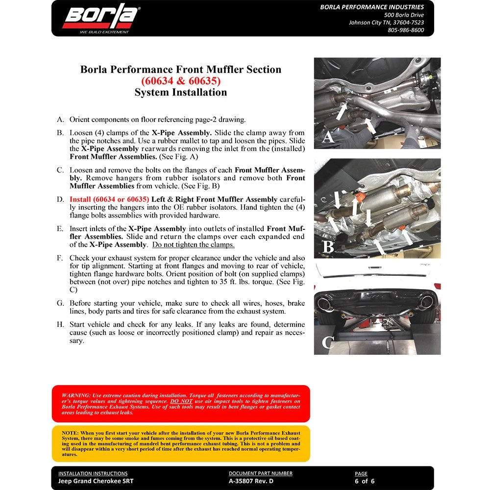 Borla 2015 Jeep Grand Cherokee SRT8 S-Type Dual Round Rolled Exit Catback Exhaust