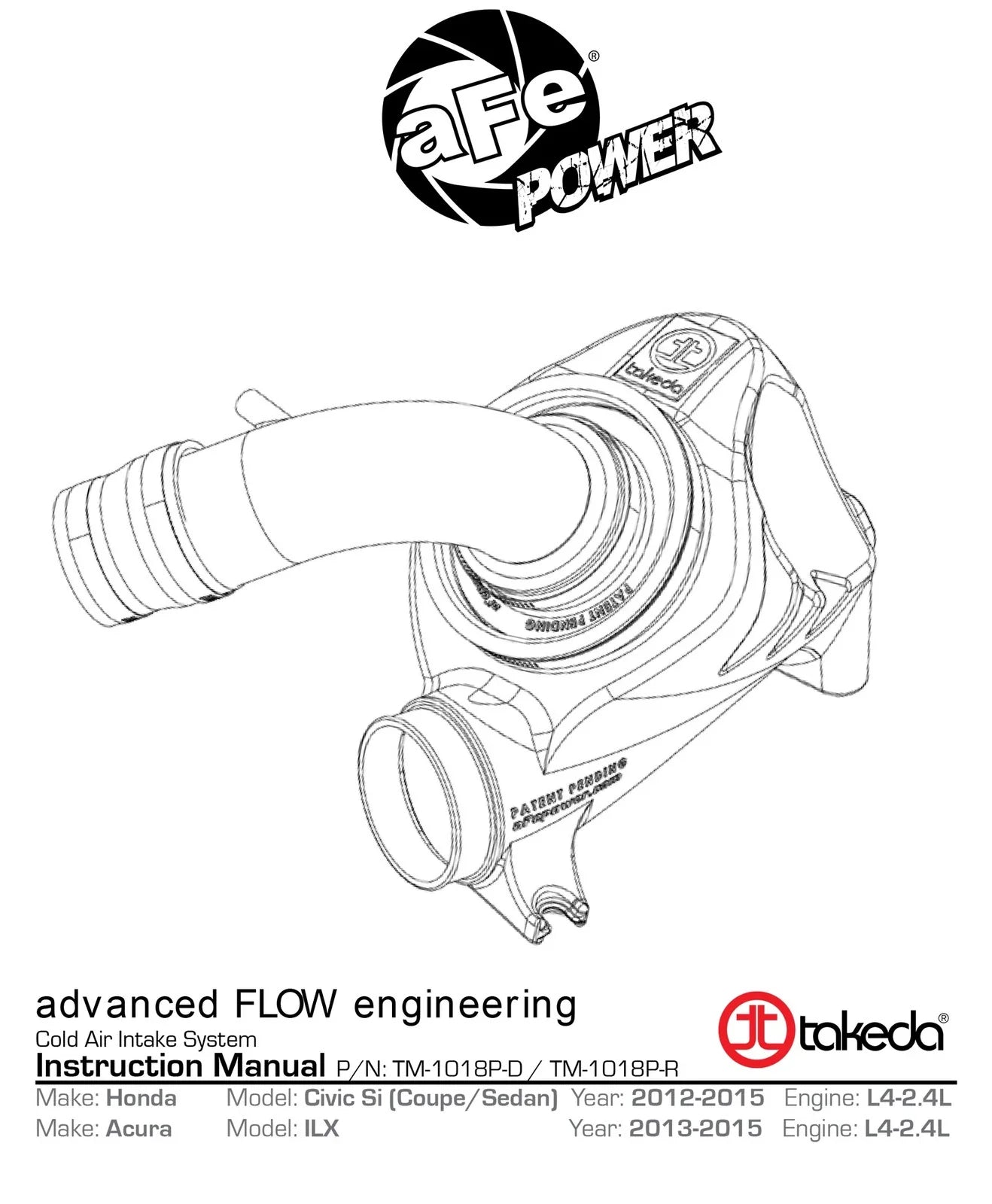 aFe Takeda Momentum Sealed Intake System 12 Honda Civic Si 2.4L Stage 2 Pro 5R Polished