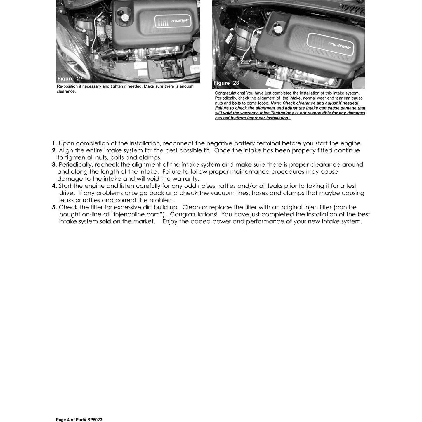 Injen 14 Fiat 500L 1.4L (T) 4Cyl. Black Cold Air Intake w/ MR Tech (Converts to Short Ram Intake)