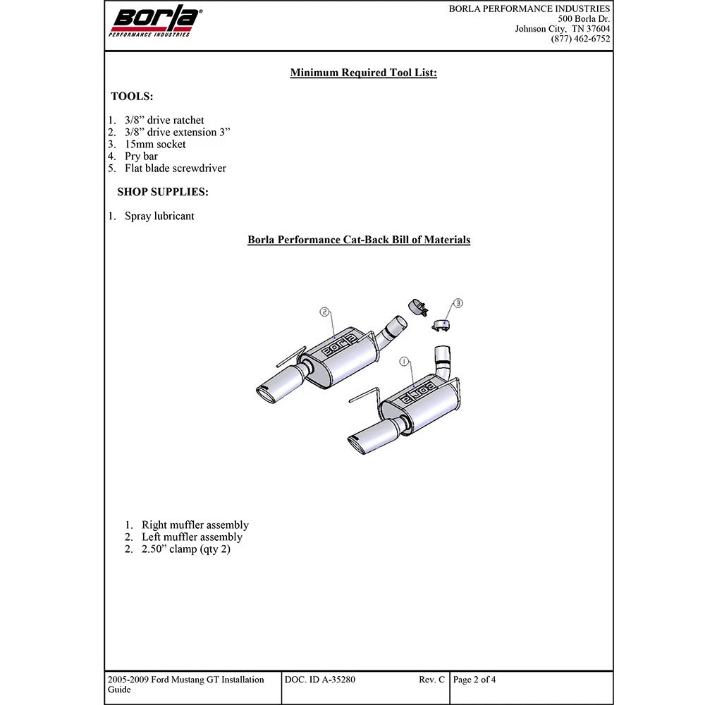 Borla 05-09 Mustang GT 4.6L V8 SS Exhaust (rear section only)