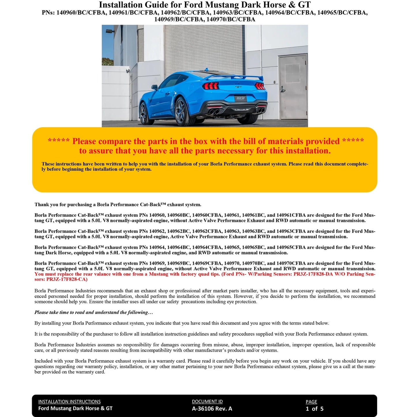 Borla 2024 Ford Mustang Dark Horse 5.0L V8 w/ Active Exhaust ATAK Cat-Back Exhaust System