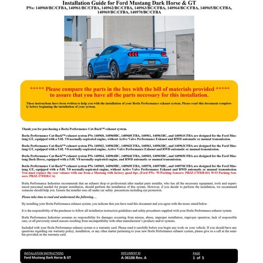 Borla 2024 Ford Mustang Dark Horse 5.0L V8 w/ Active Exhaust ATAK Cat-Back Exhaust System
