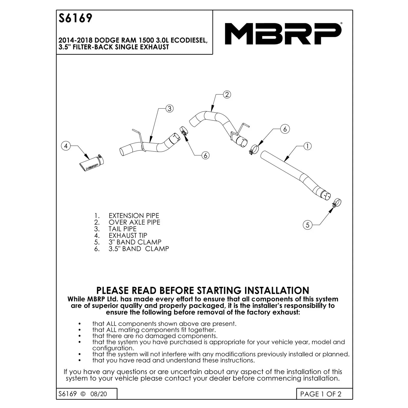 MBRP 2014 Dodge Ram 1500 3.0L EcoDiesel 3.5in Filter Back Exhaust Single Side Exit Alum