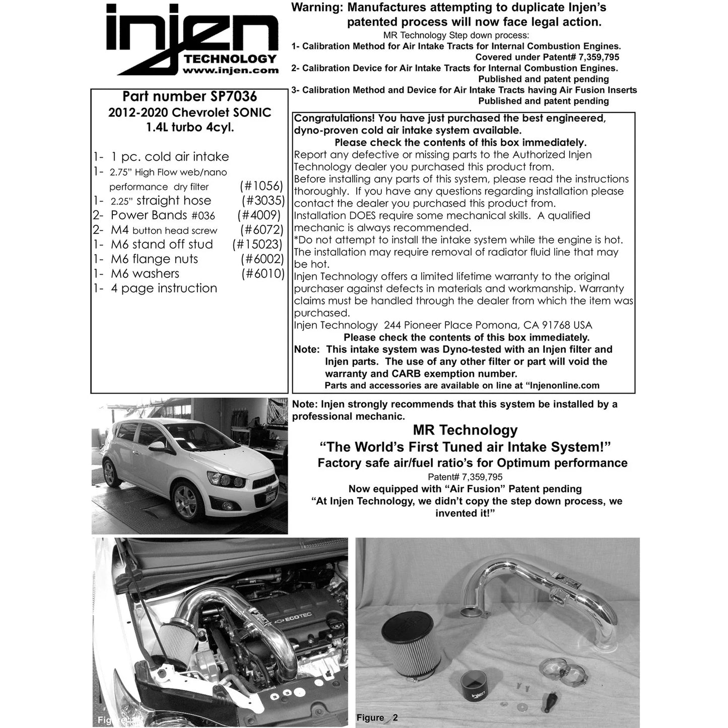 Injen 12-20 Chevrolet Sonic 1.4L Turbo 4cyl Black Short Ram Cold Air Intake w/ MR Technology