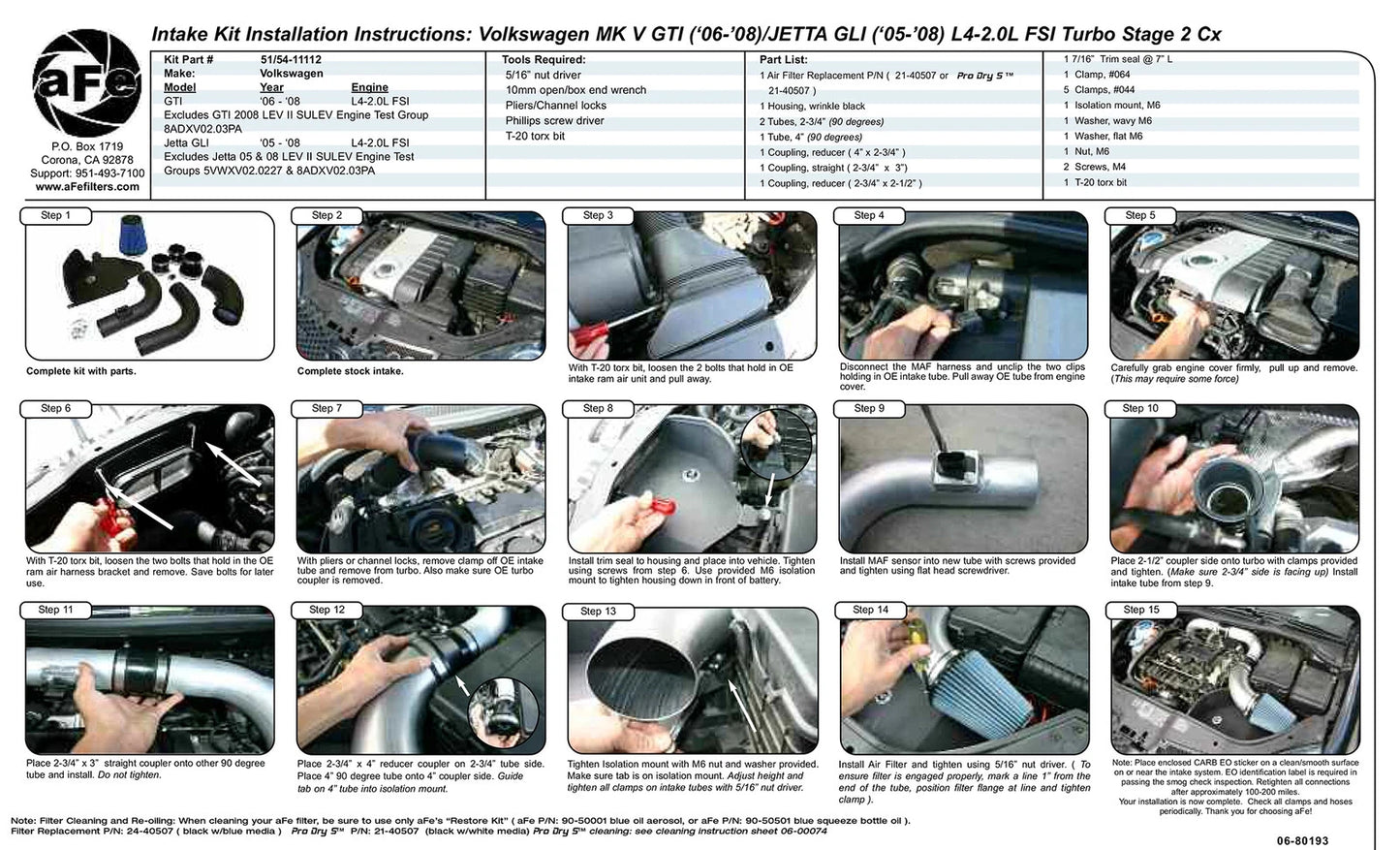 aFe MagnumFORCE Intakes Stage-2 PDS AIS PDS VW Jetta/GTI 05-08 L4-2.0L (t) MKV