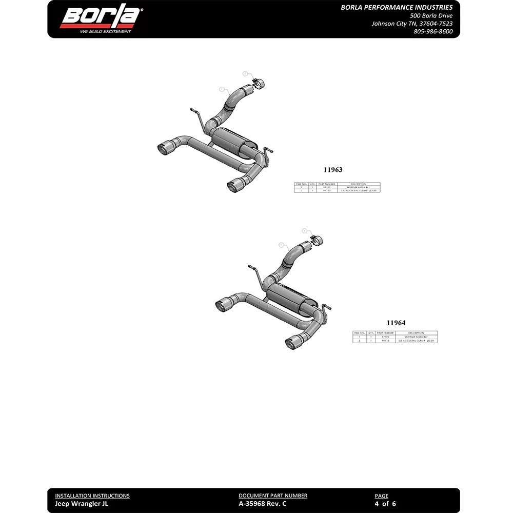 Borla 2018 Jeep Wrangler JL/JLU 3.6L 2DR/4DR ATAK SS Axle Back Exhaust w/3.5in Tips