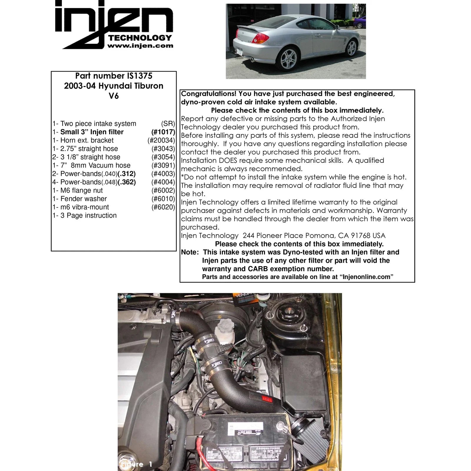Injen 03-04 Tiburon V6 Polished Short Ram Intake