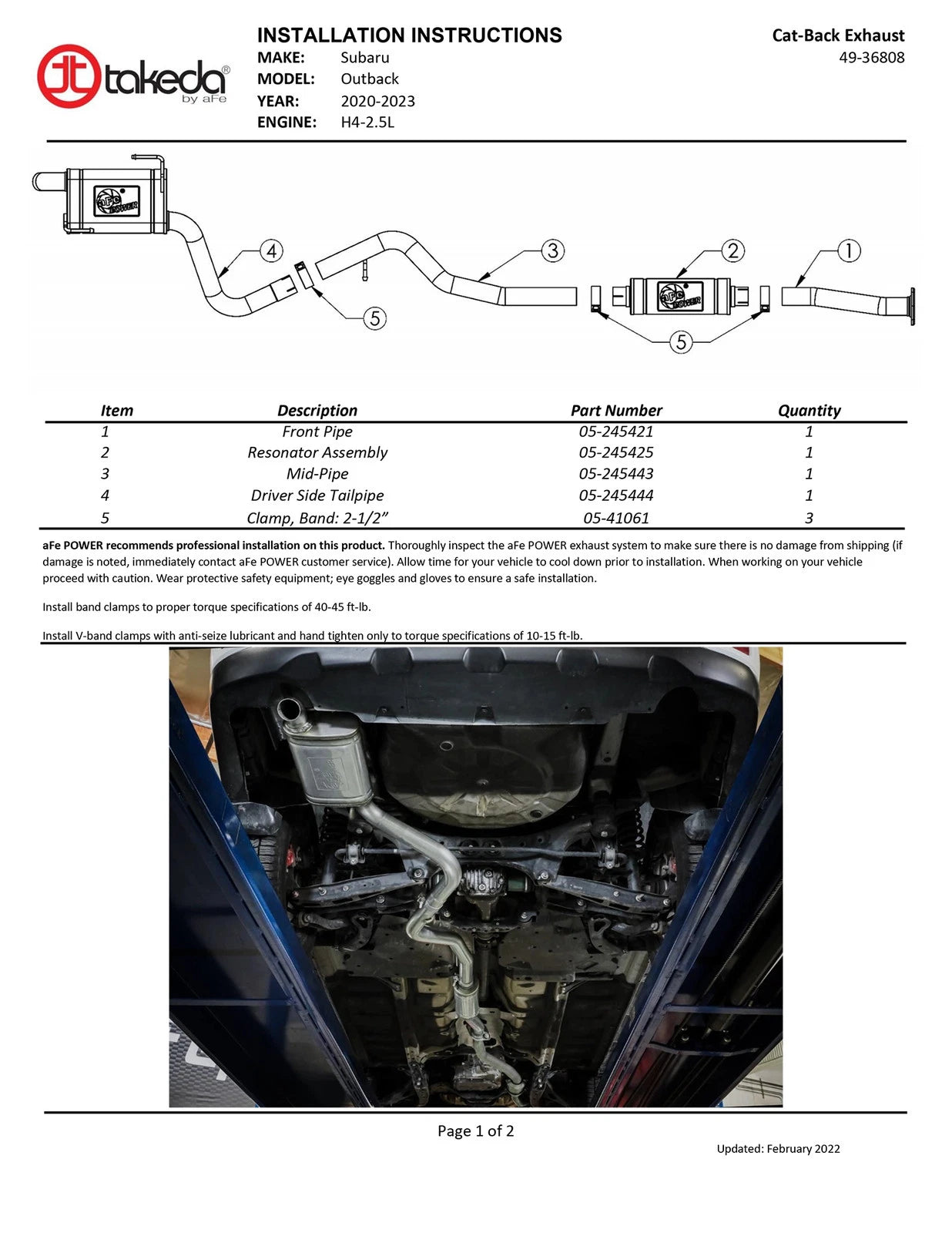 aFe POWER Takeda 20-23 Subaru Outback H4-2.5L 2-1/2in 304 Stainless Steel Cat-Back Exhaust System