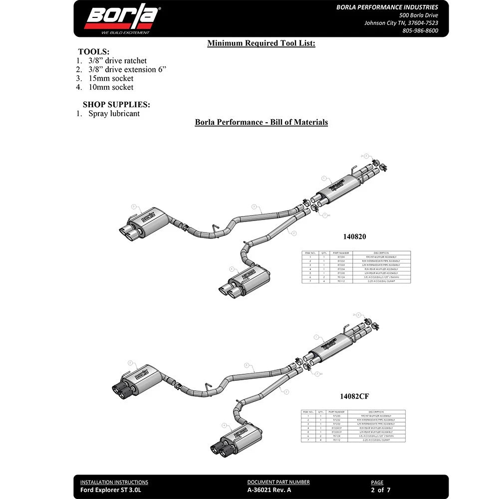 Borla 2020 Ford Explorer ST 3.0L V6 2.25in ATAK Exhaust - Chrome Tips