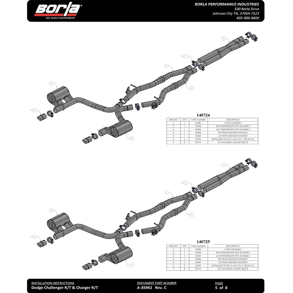 Borla 2017 Dodge Charger R/T 5.7L ATAK Catback Exhaust w/o Tips (w/MDS Valves ONLY)