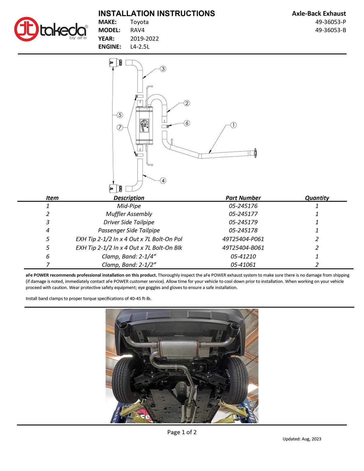 aFe POWER Takeda 19-21 Toyota RAV4 L4-2.5L 304SS CB Exhaust w/ Black Tips