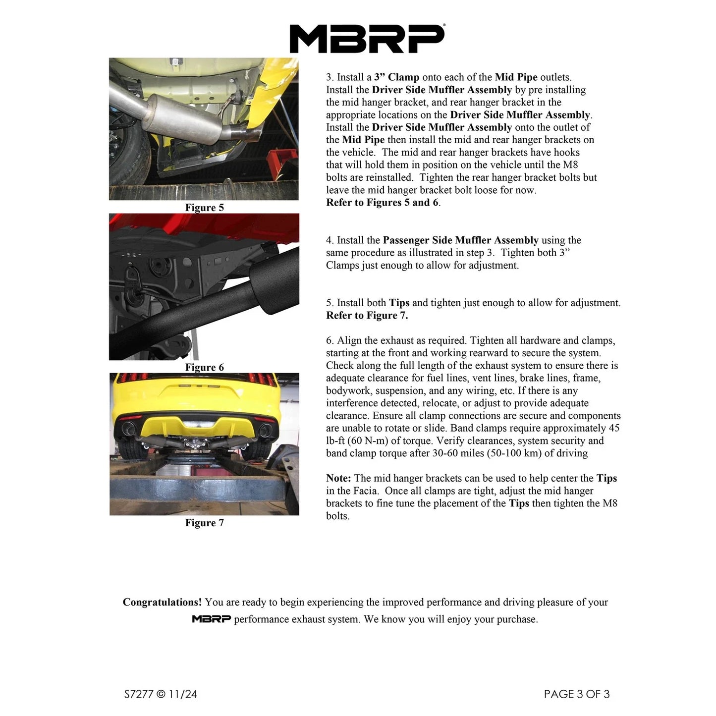 MBRP 15 Ford Mustang GT 5.0 3in Cat Back Dual Split Rear Street Version 4.5in Tips - Black Coated