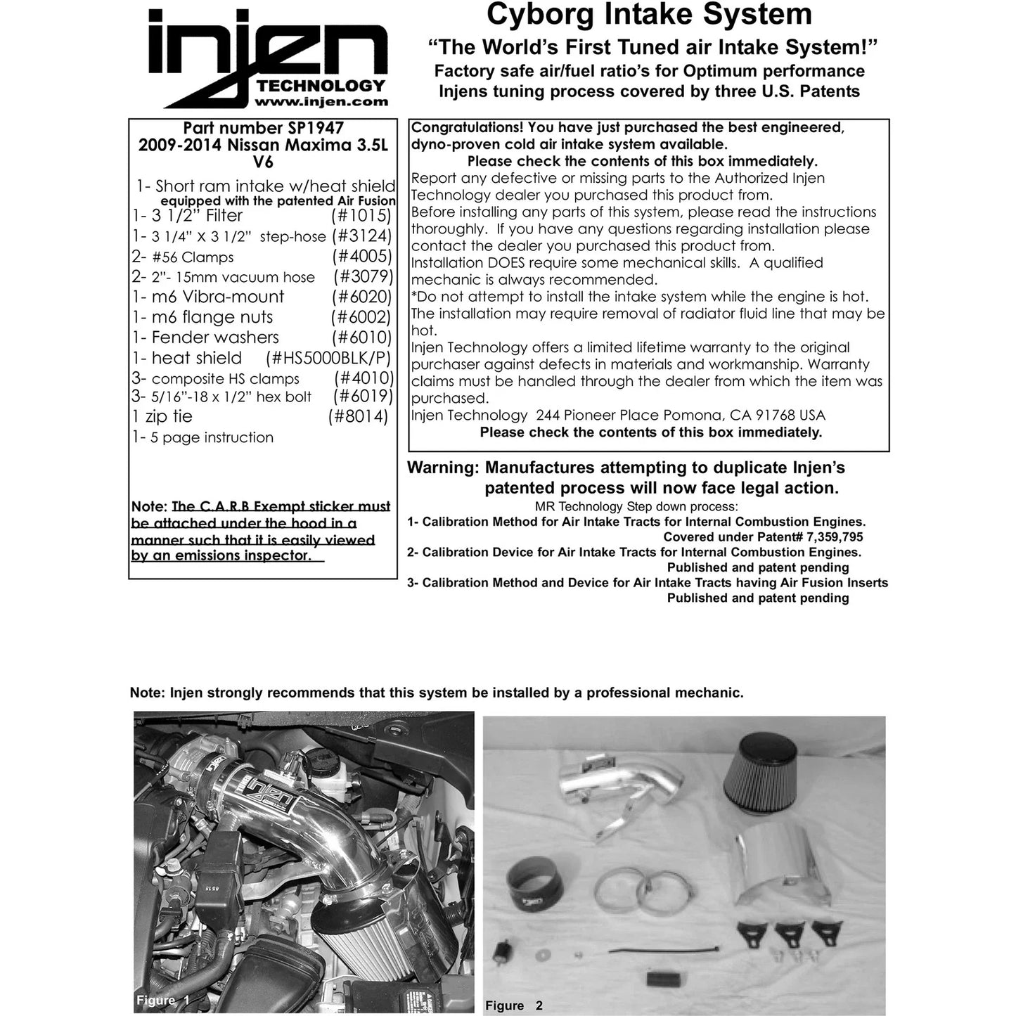 Injen 09-12 Maxima V6 3.5L Polished Short Ram Intake w/ MR Tech/Air Fusion/Heat Shield w/ Brackets