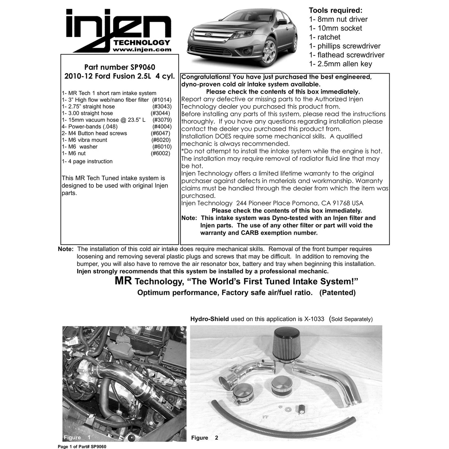 Injen 10-11 Ford Fusion 2.5L 4cyl Black Cold Air Intake w/ MR Tech/Air Fusion/Nano-Fiber Filter